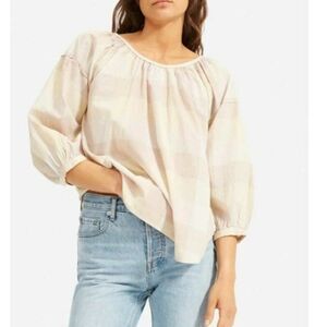 NWT Everlane The Ruched Air Blouse in Toffee Plaid Size Woman's 0